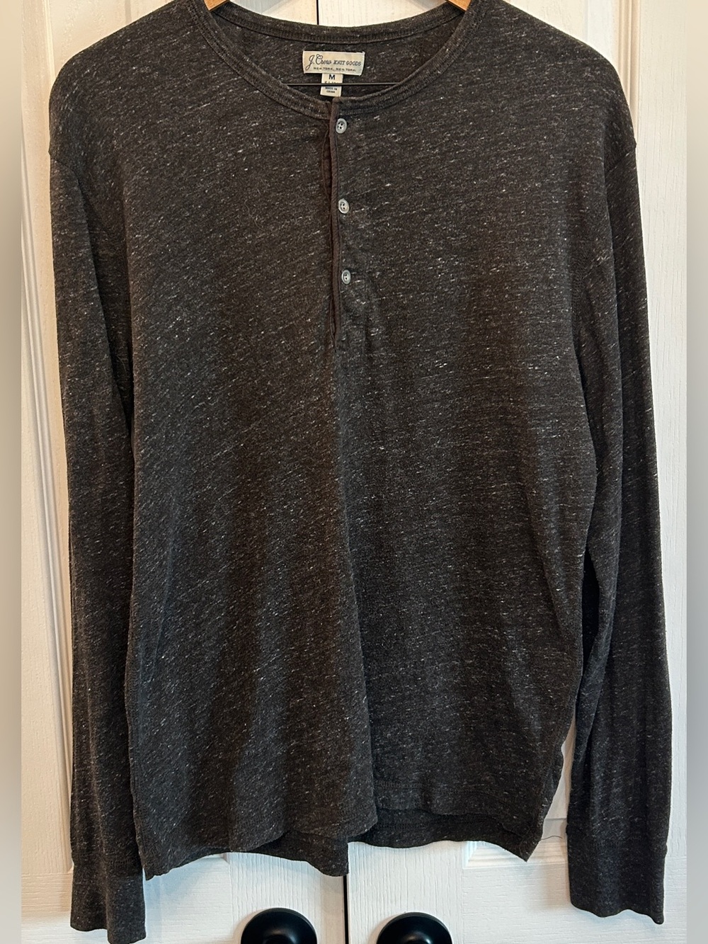 J.Crew Knit Goods Slub Cotton Henley Charcoal Gray Long Sleeve Men's M